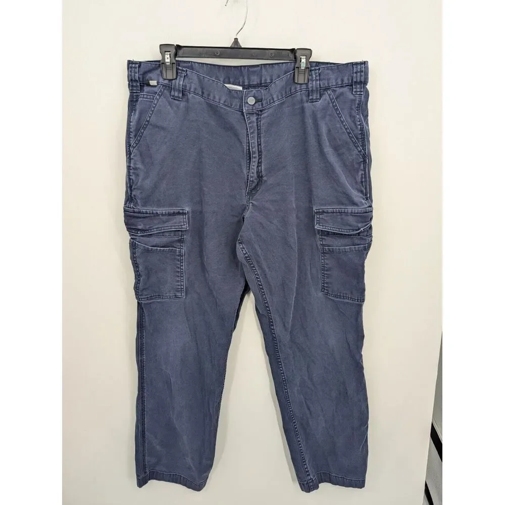 Carhartt FR Flame Resistant CAT 2 Pants 40x29 Navy Blue Canvas Workwear Pockets